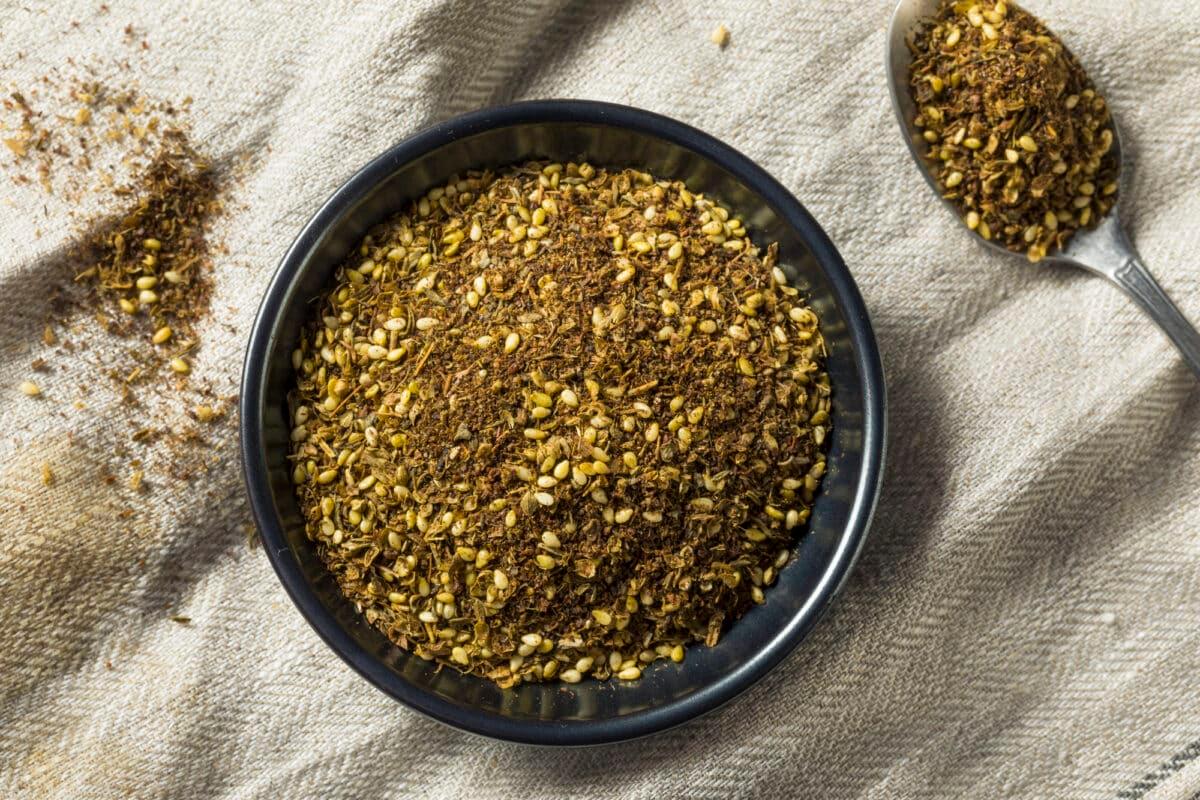 bowl of za'atar and spoon on table