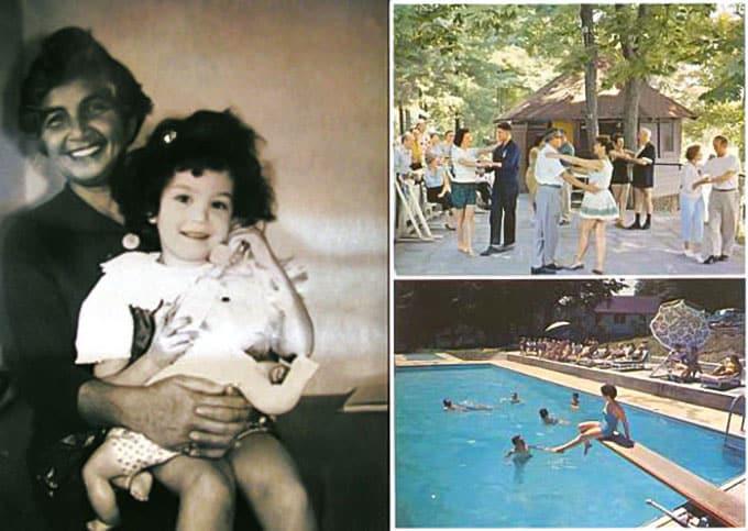 Left, the author with her grandmother Fay. Right images from a postcard of Sunny Oaks brochure.