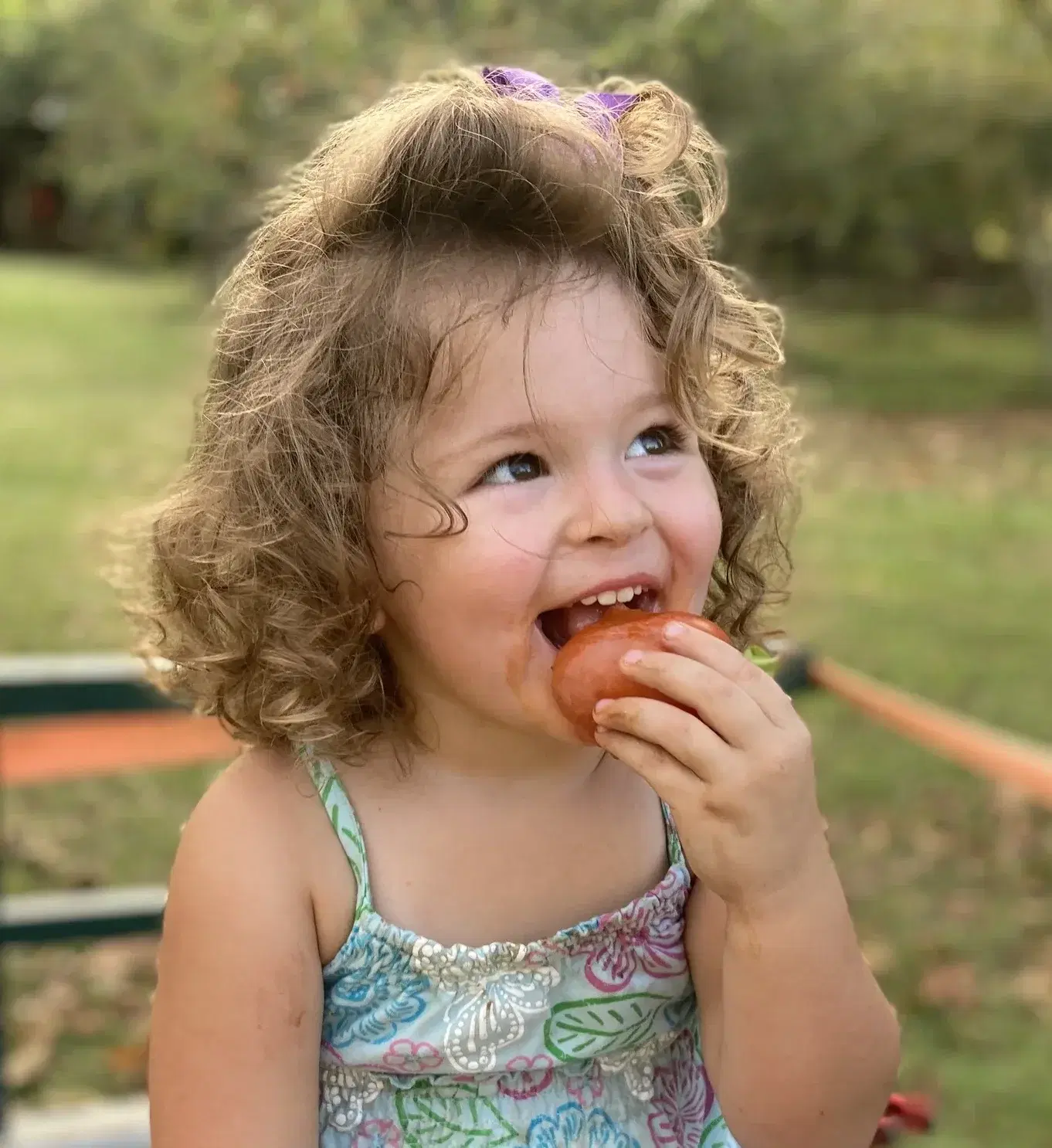 girl eating persimmons