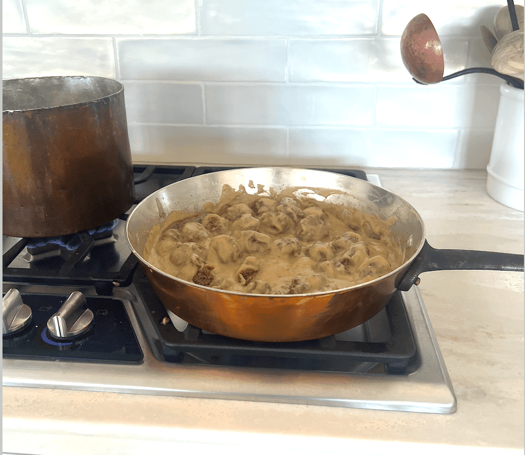 Beef Stroganoff in a Copper Skillet