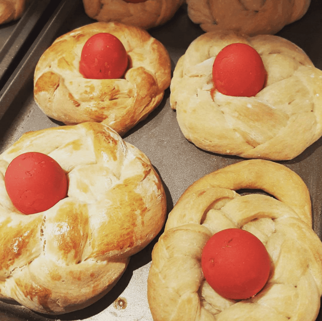 Greek Easter Breads with re eggs