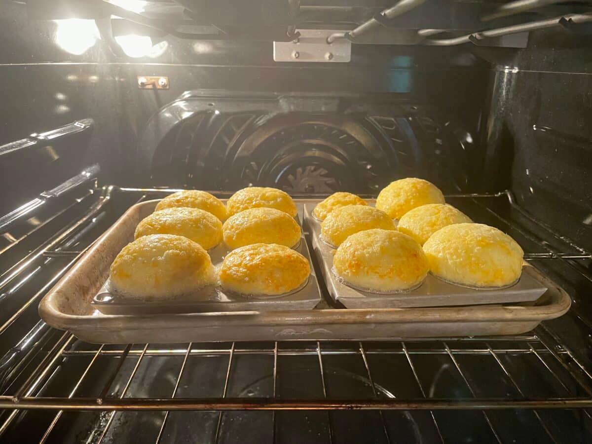 Brazilian Cheese bread bakijg in oven