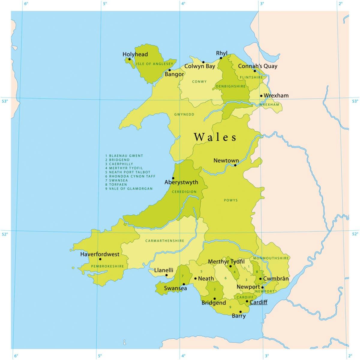 map of Wales
